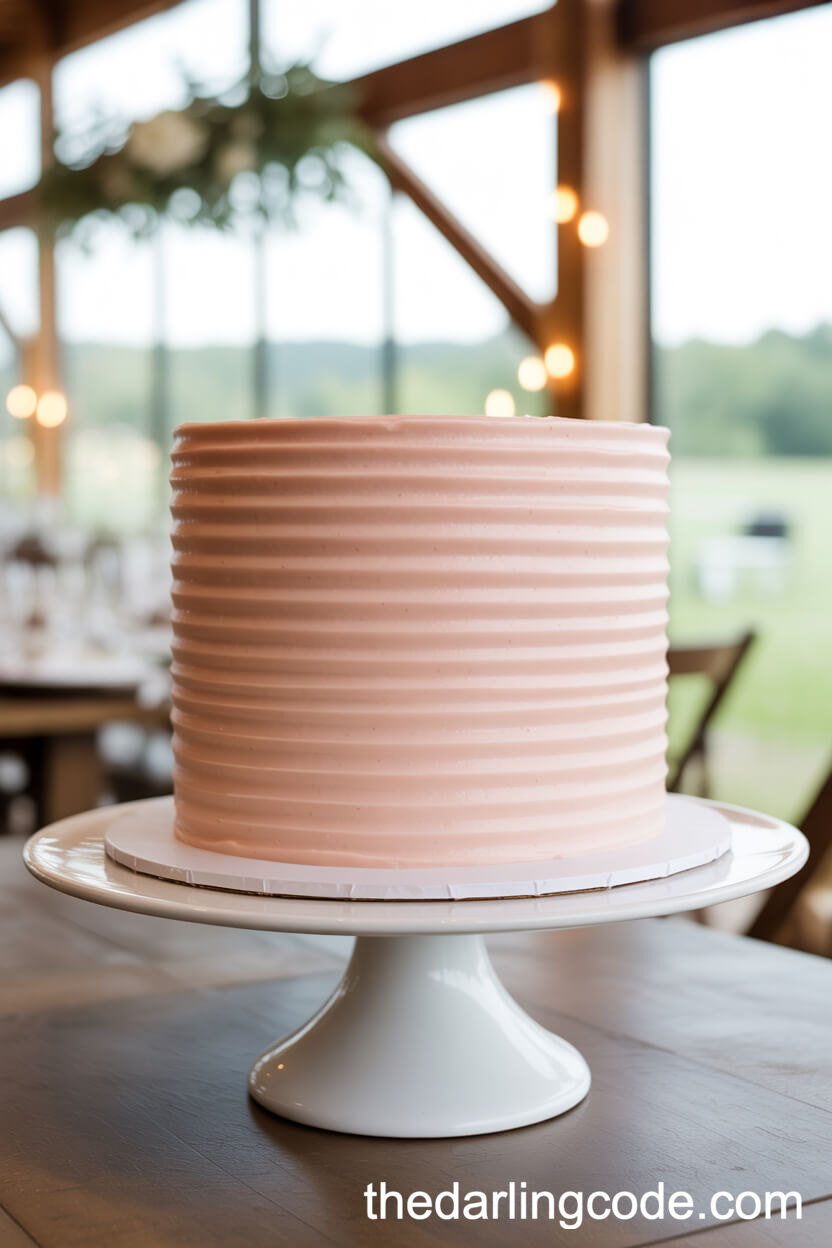 Blush Pink Buttercream Cake in a Barn Setting