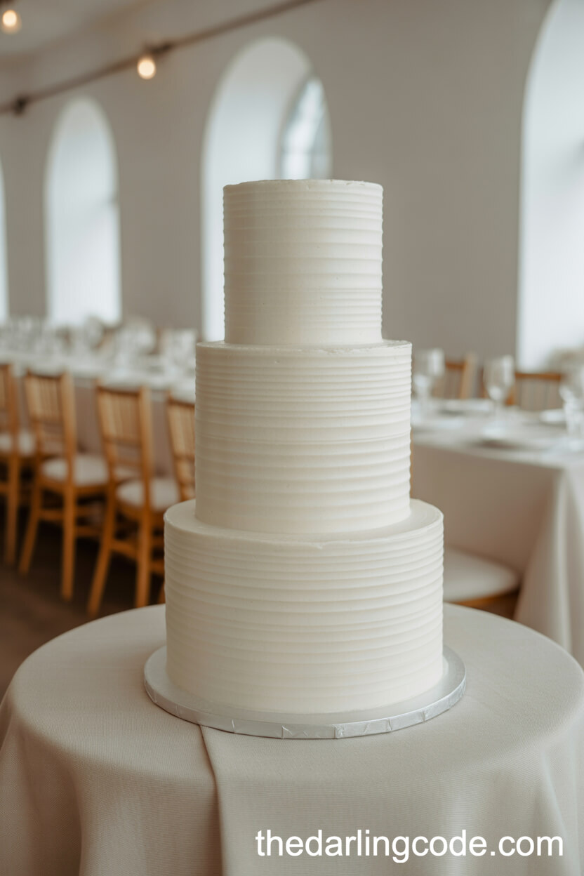 Textured White Three-Tier Cake with Subtle Vertical Lines