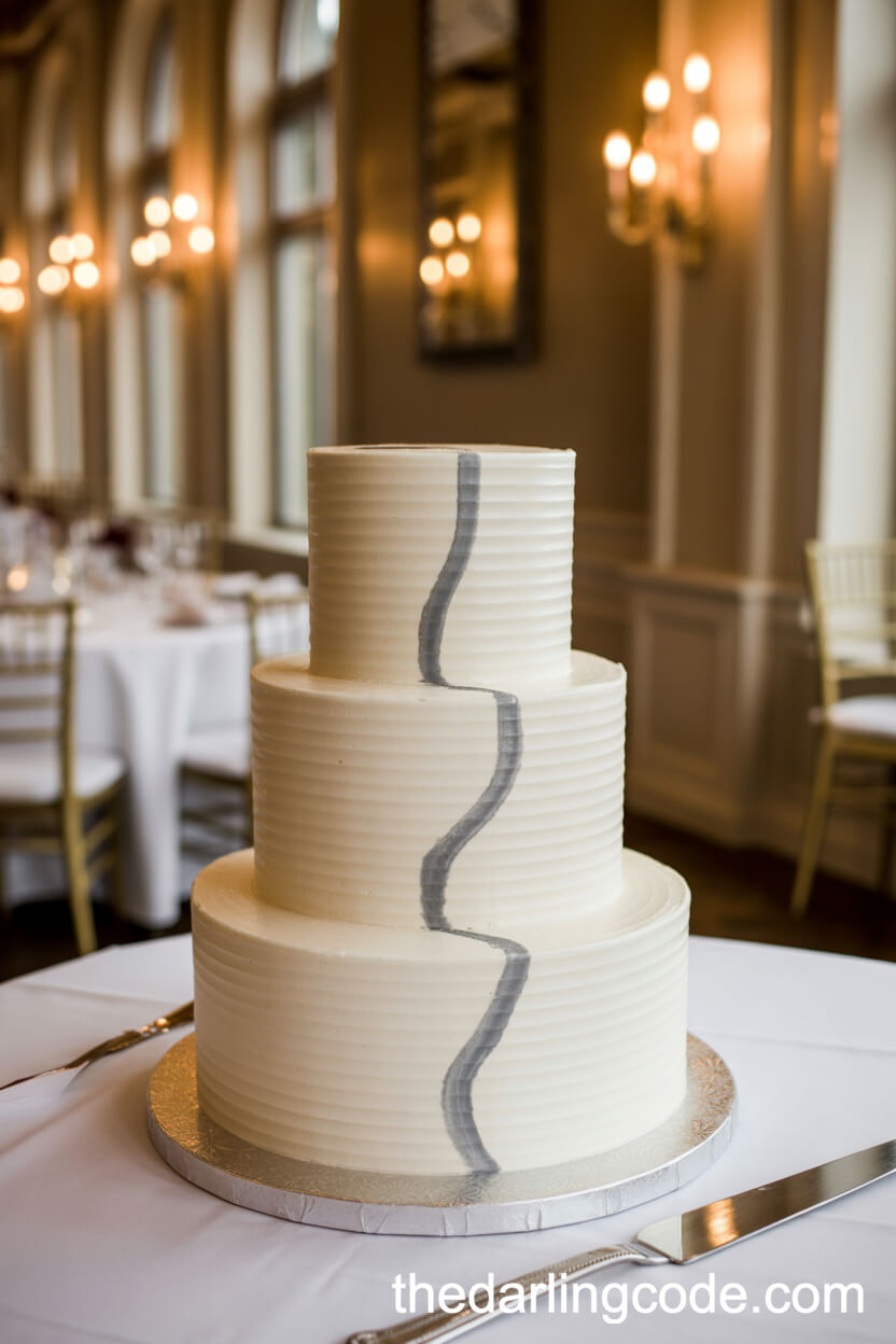 Classic White Cake with Hand-Painted Silver Line