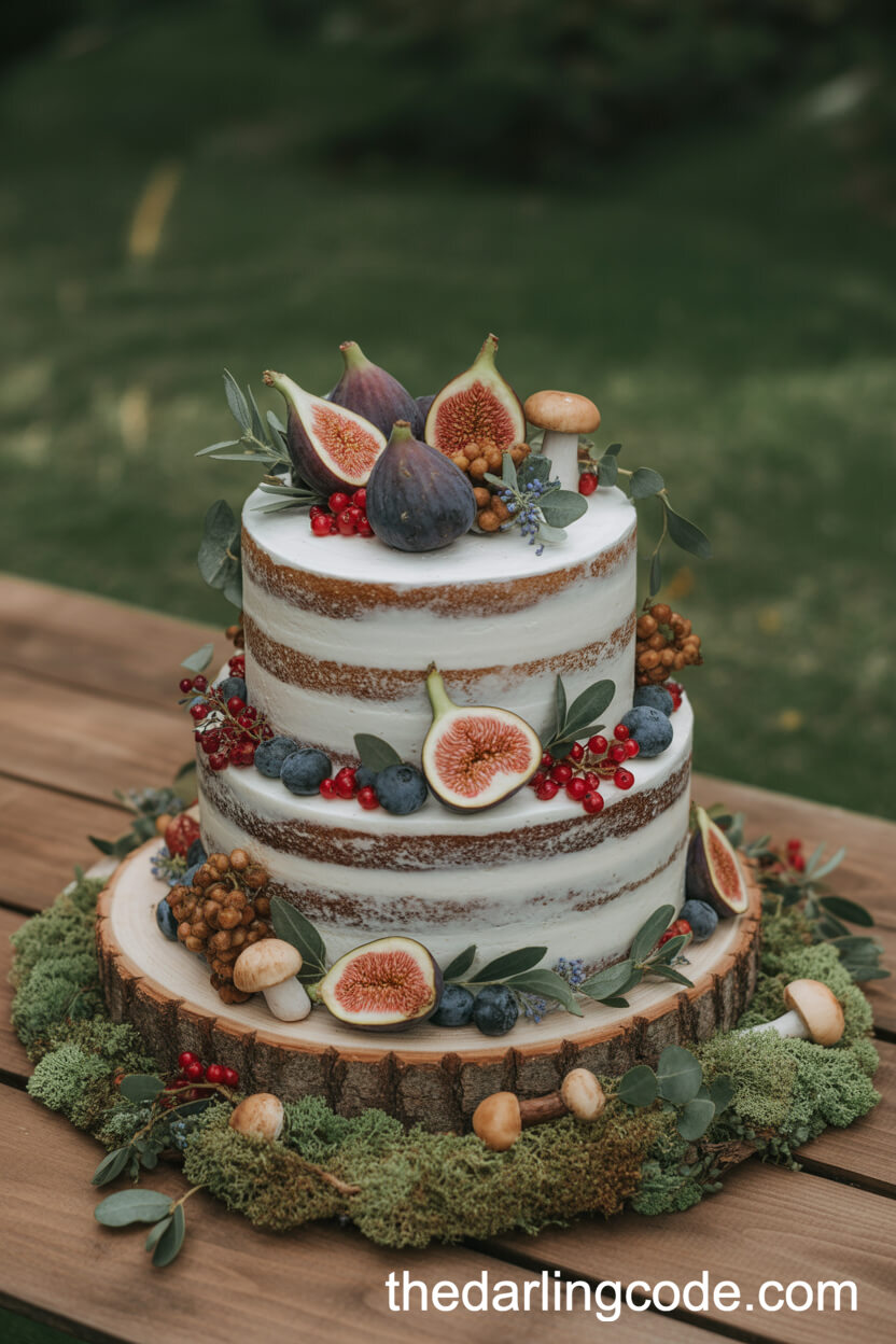 Woodland Naked Cake with Figs, Berries, and Mushrooms