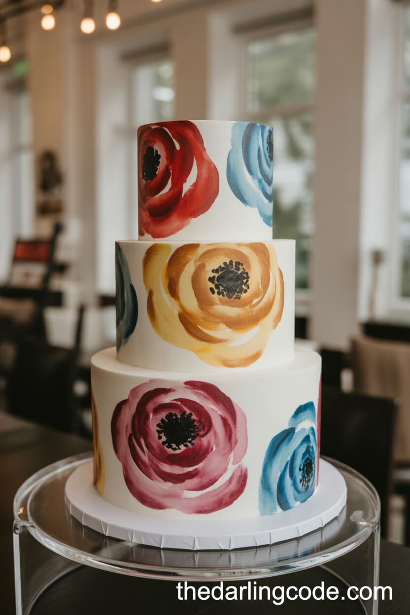 Hand-Painted Floral Watercolor Cake