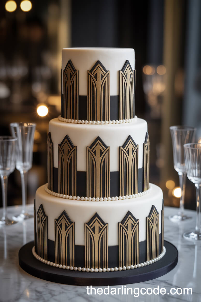 Art Deco Glamour Cake with Gold and Black Details