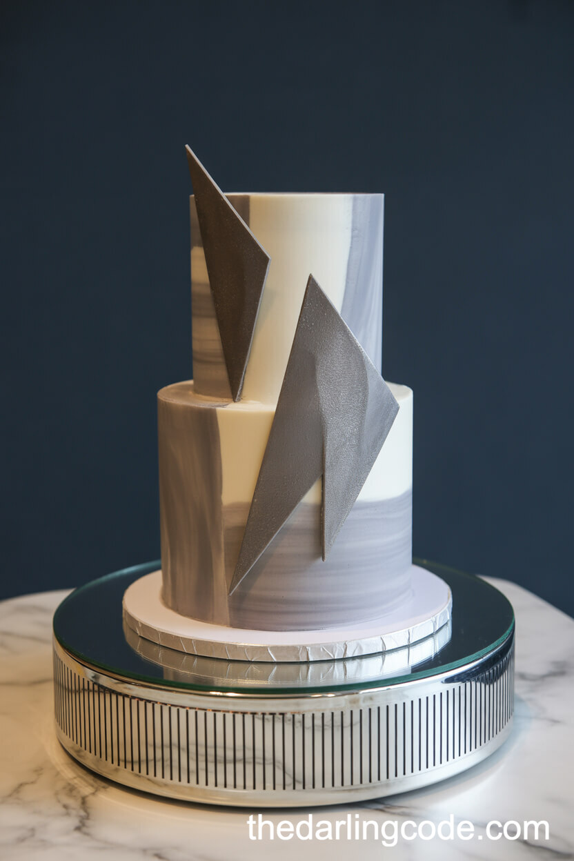 Contemporary Marbled Fondant Cake with Metallic Edges