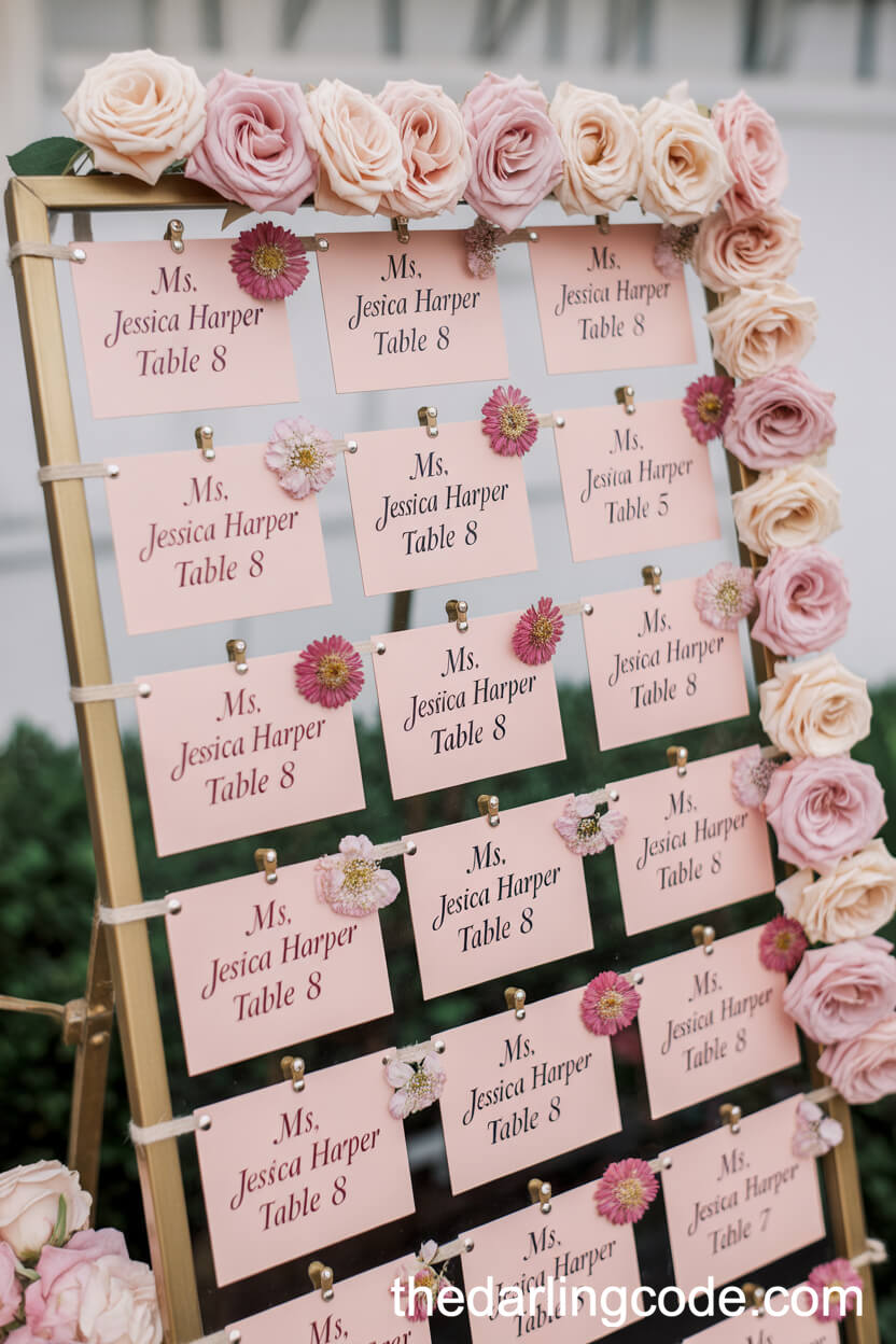 Elegant Pink Escort Card Display for Guests