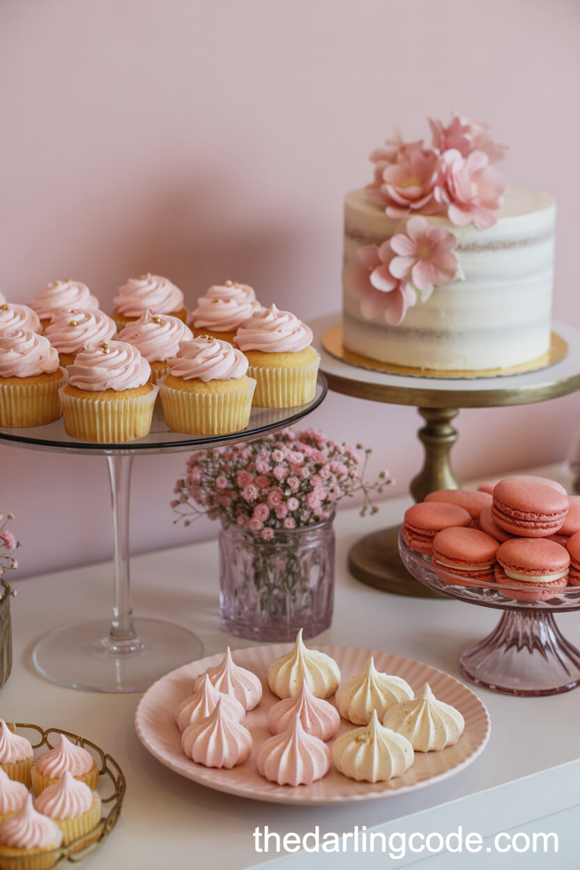 Sweet Pink Dessert Table with Cakes and Pastries