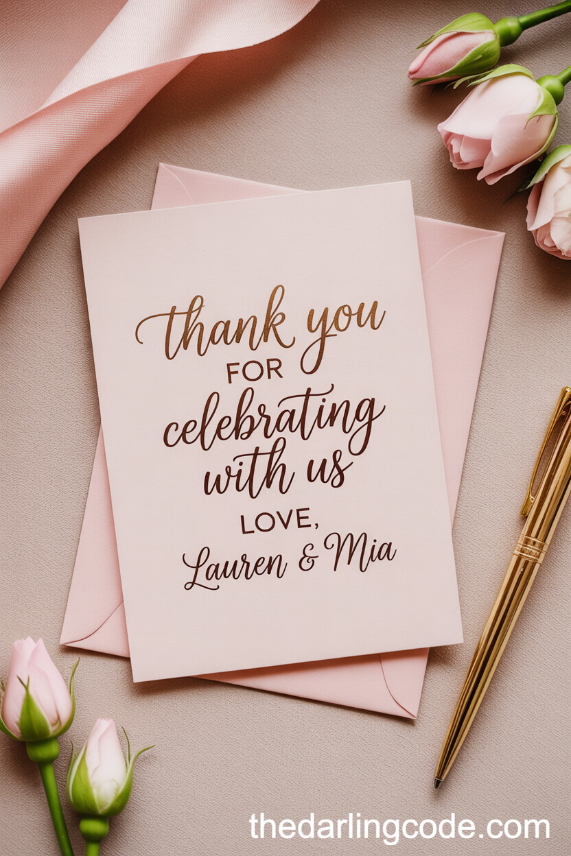 Blush Pink and Gold-Foil Wedding Thank You Card