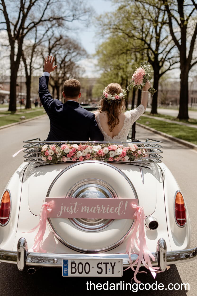 Vintage Convertible Pink Wedding Sendoff Car