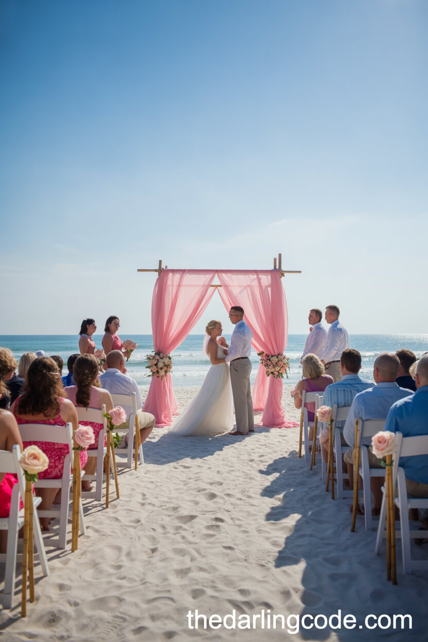 Romantic Pink and White Beach Wedding Ceremony