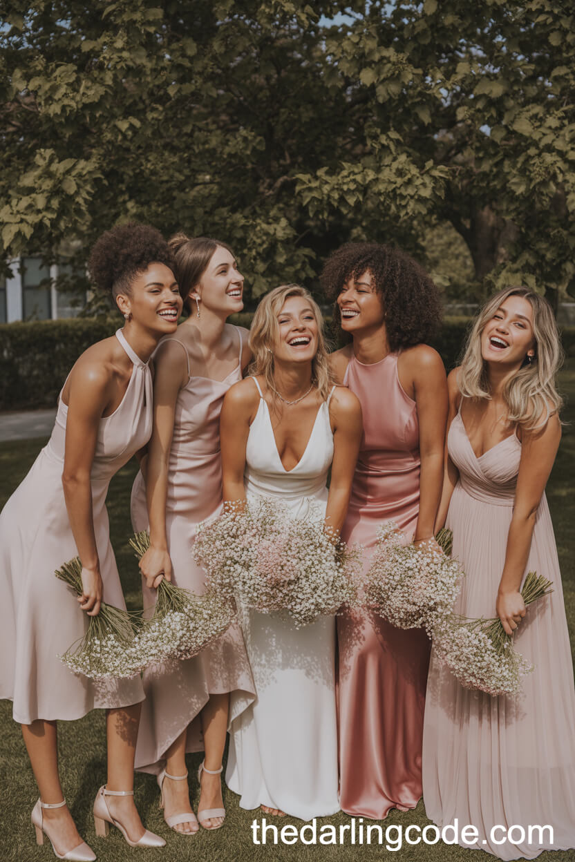 Chic Bridesmaids in Shades of Pink Dresses