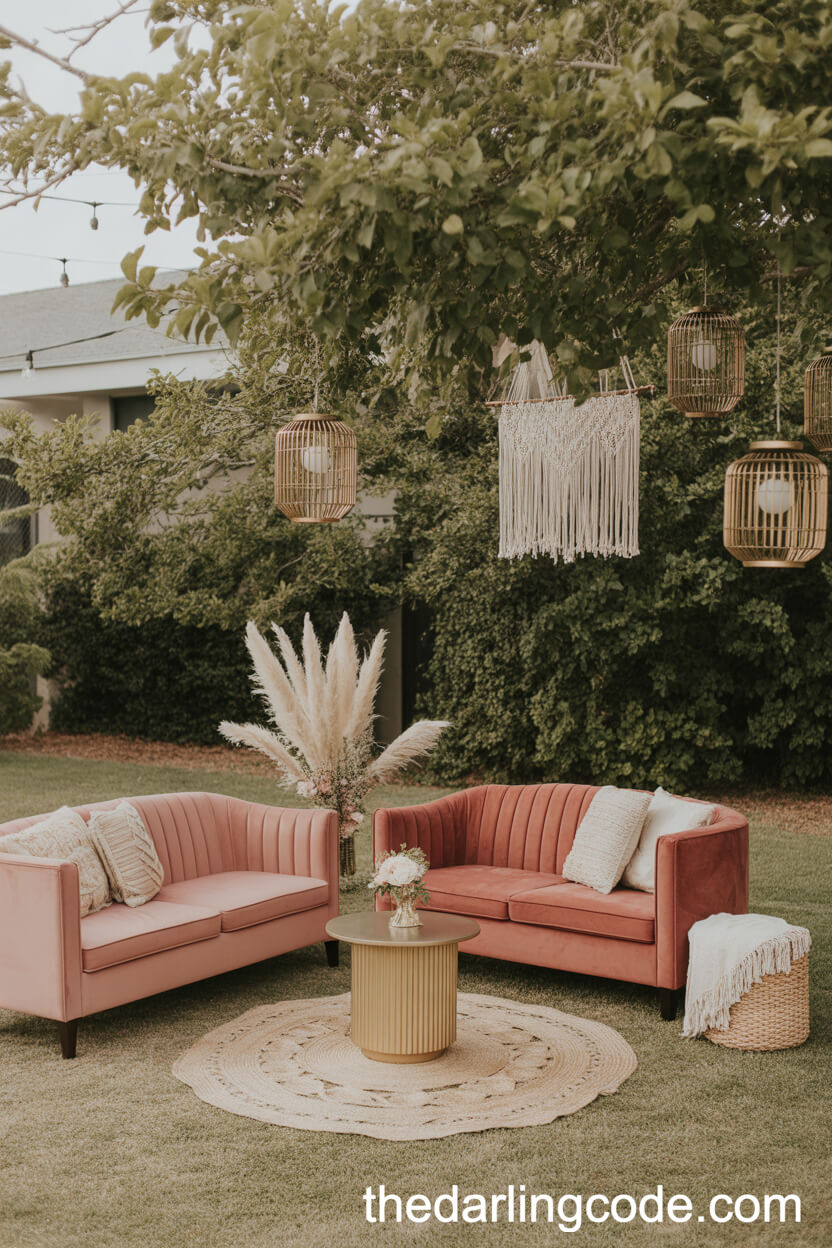 Bohemian Pink Wedding Lounge in the Backyard