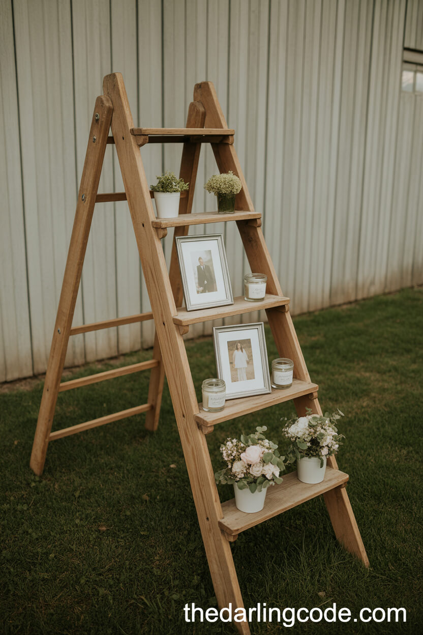 Vintage Ladders Showcasing Photos and Flowers