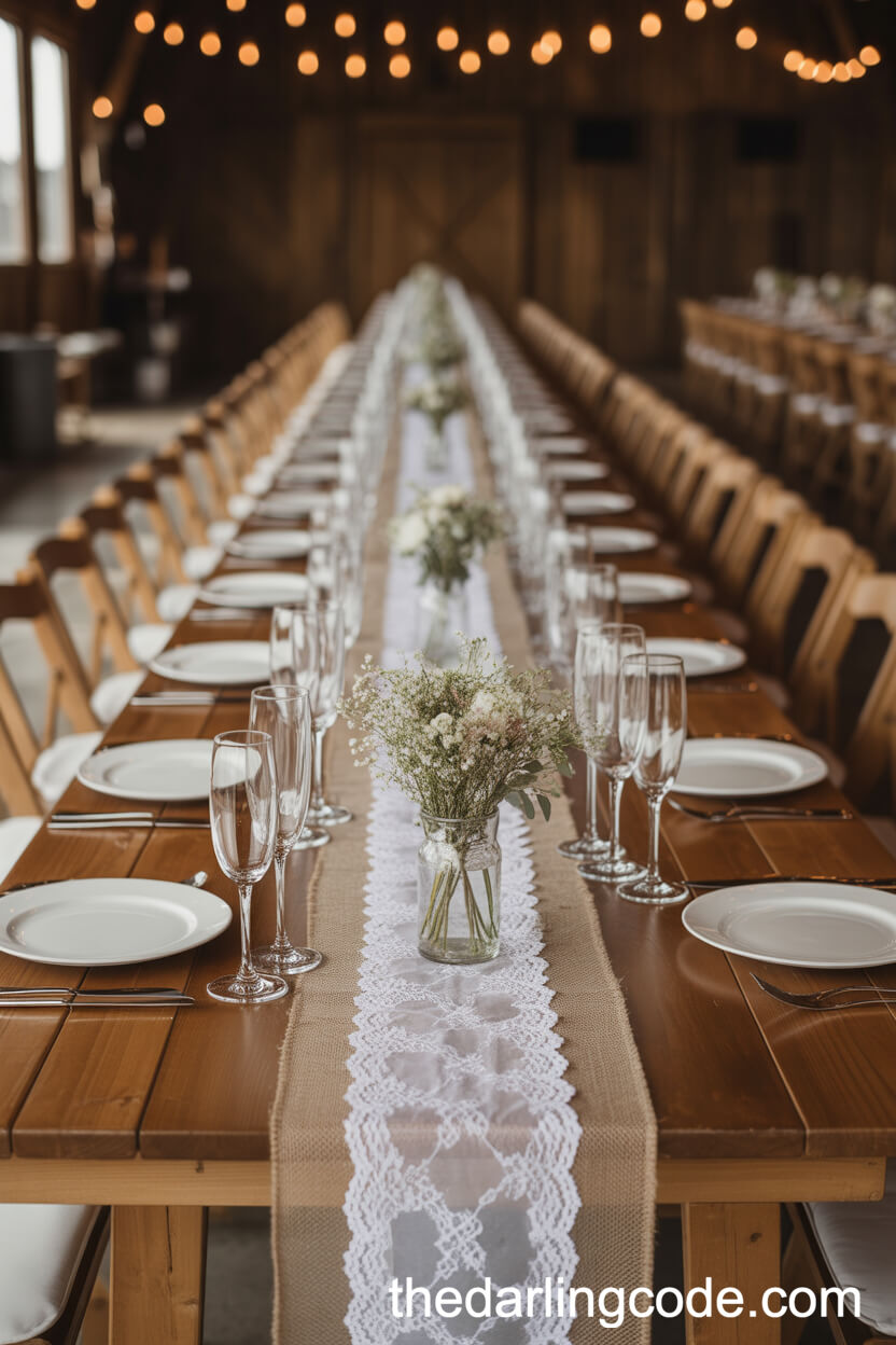 Burlap and Lace Table Runners for Rustic Charm