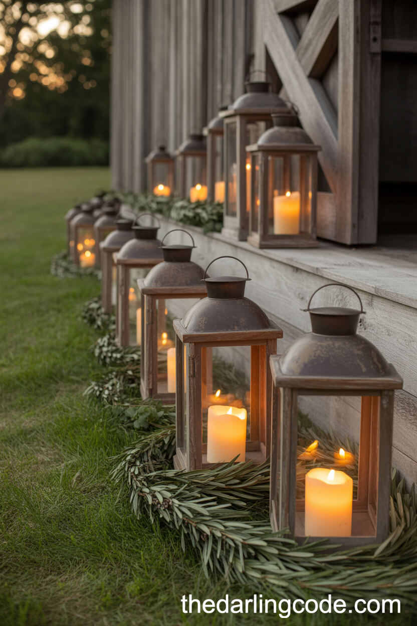 Farmhouse Lanterns and Greenery for Cozy Pathways