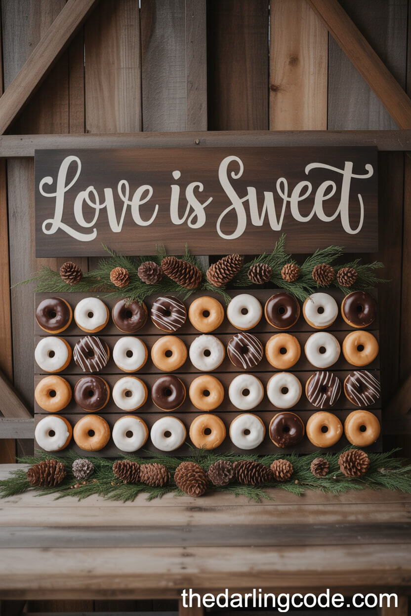 Wooden Donut Wall with “Love is Sweet” Script