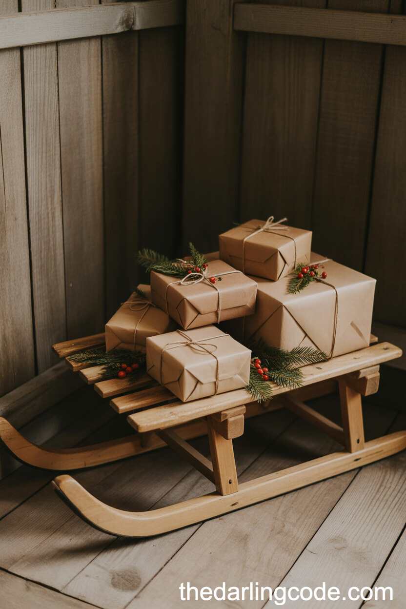 Vintage Sled Turned Rustic Gift Table