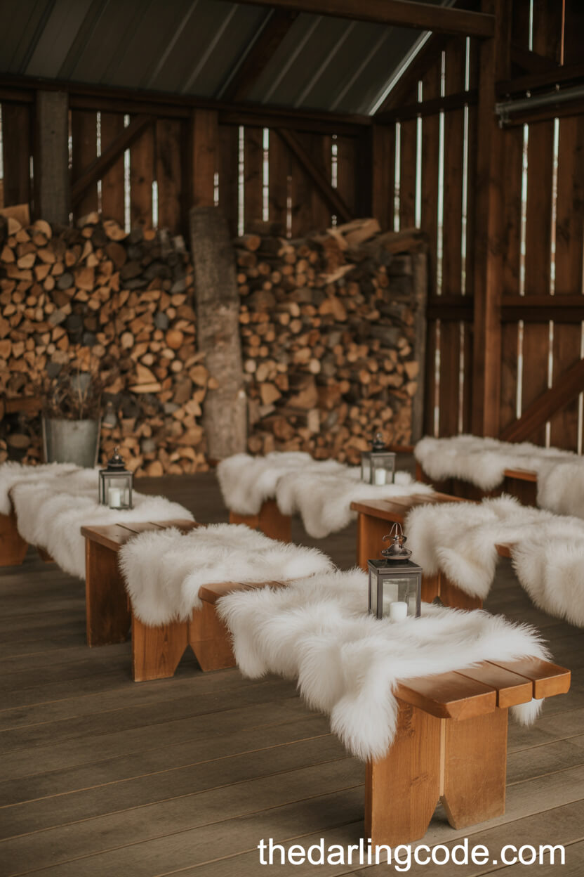 Reception Lounge with Fur Throws and Firewood