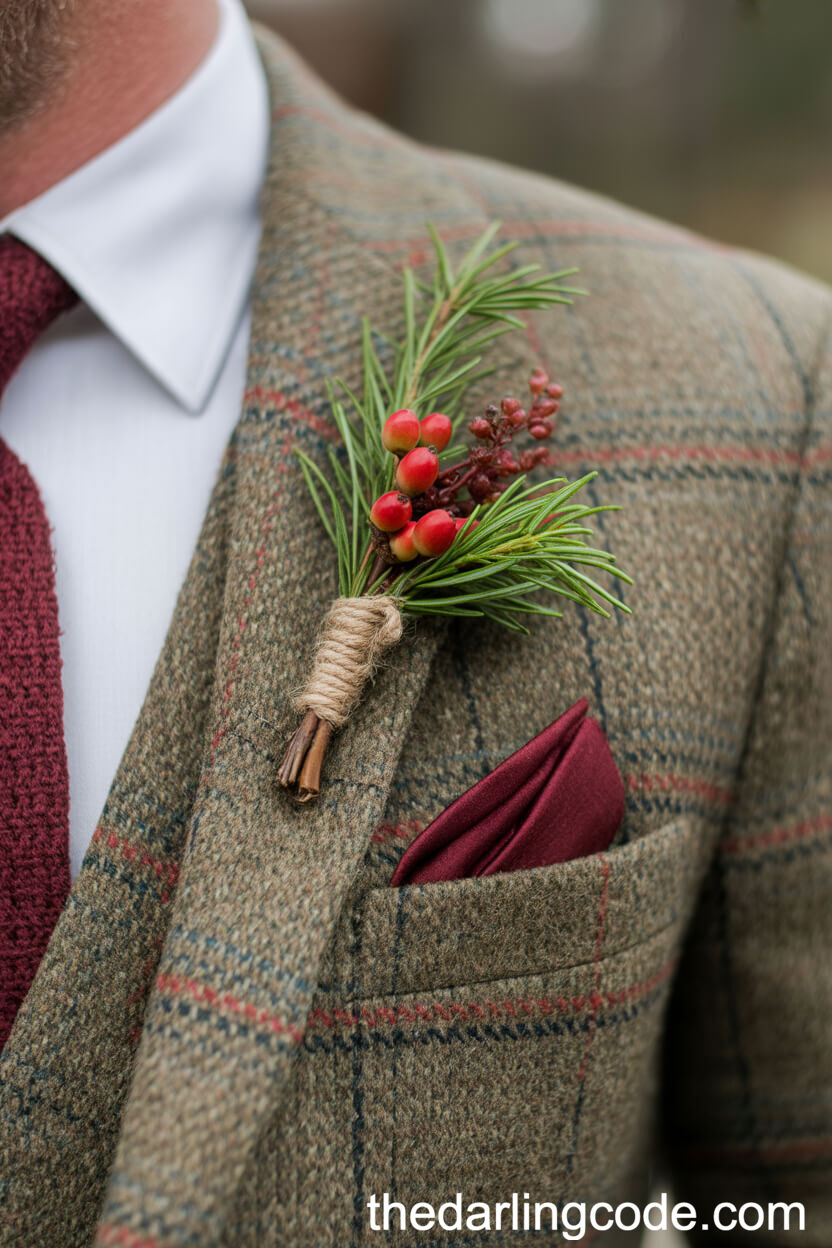 Tweed Groom’s Jacket with Winter Boutonniere
