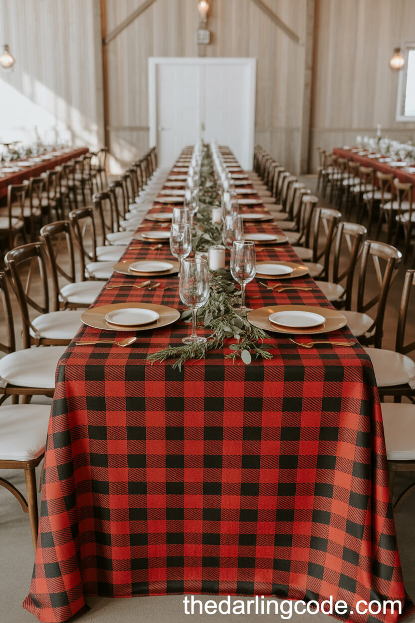 Buffalo Plaid Runners for Rustic Reception Tables