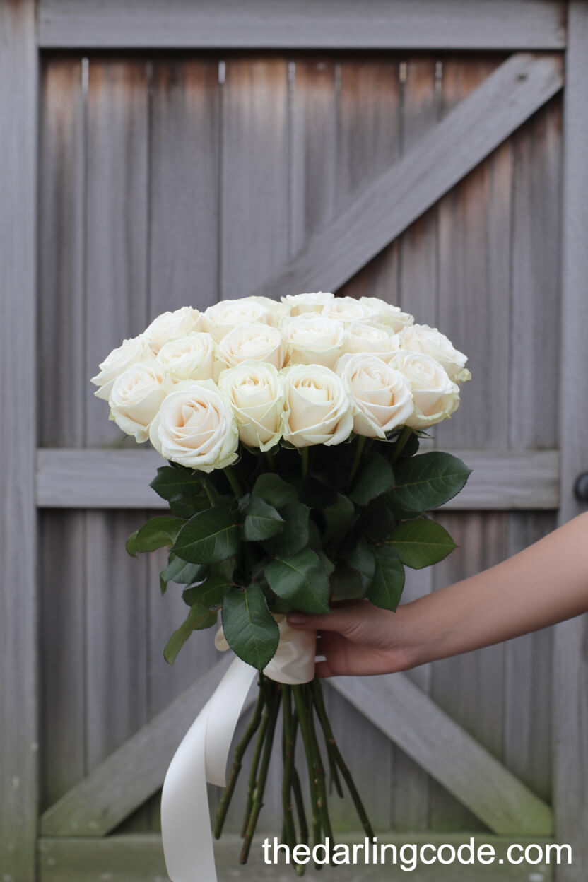 Timeless Elegance: White Roses with Ivory Ribbon