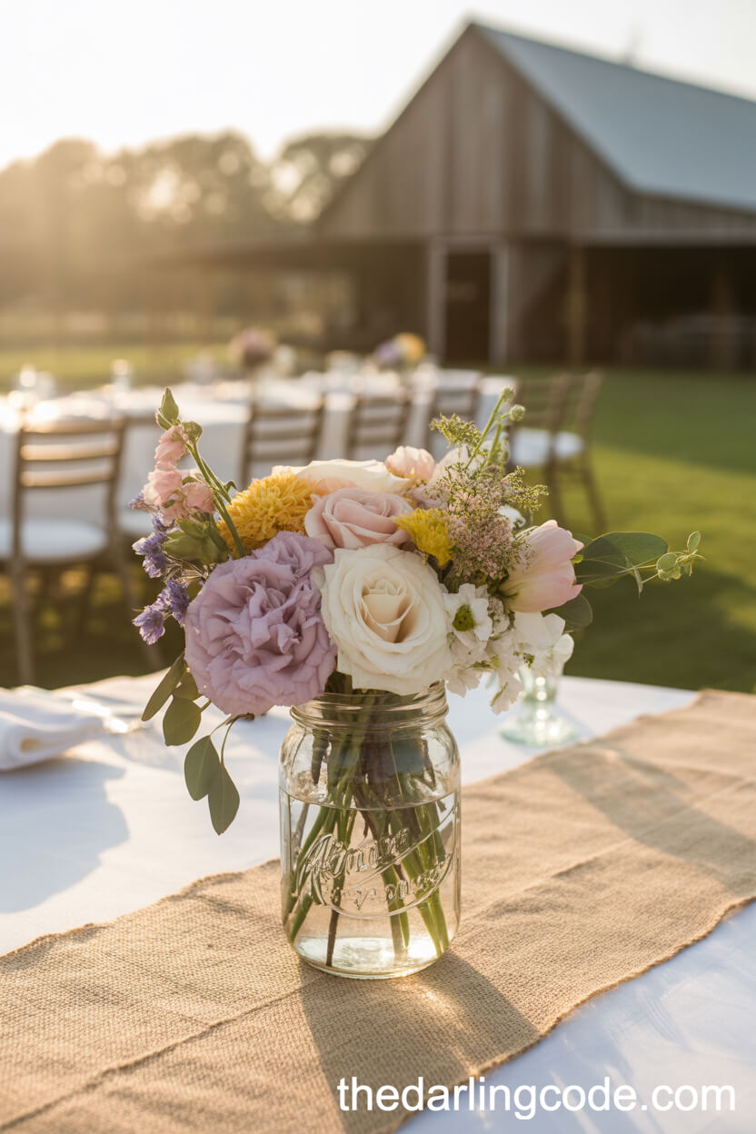 Pastel Medley: Seasonal Blooms in Mason Jars