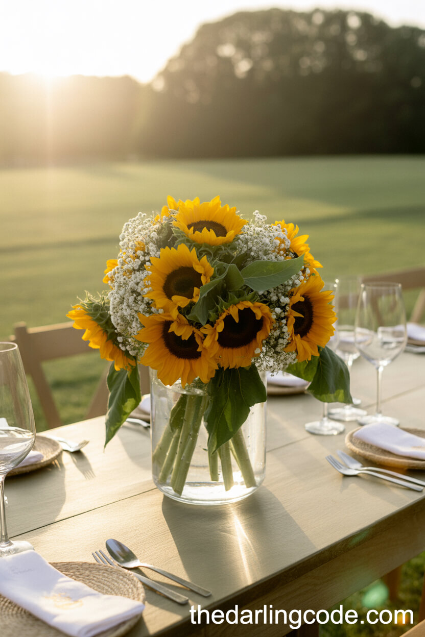 Sunflower Shine: Rustic Sunflower and Baby’s Breath Bouquet