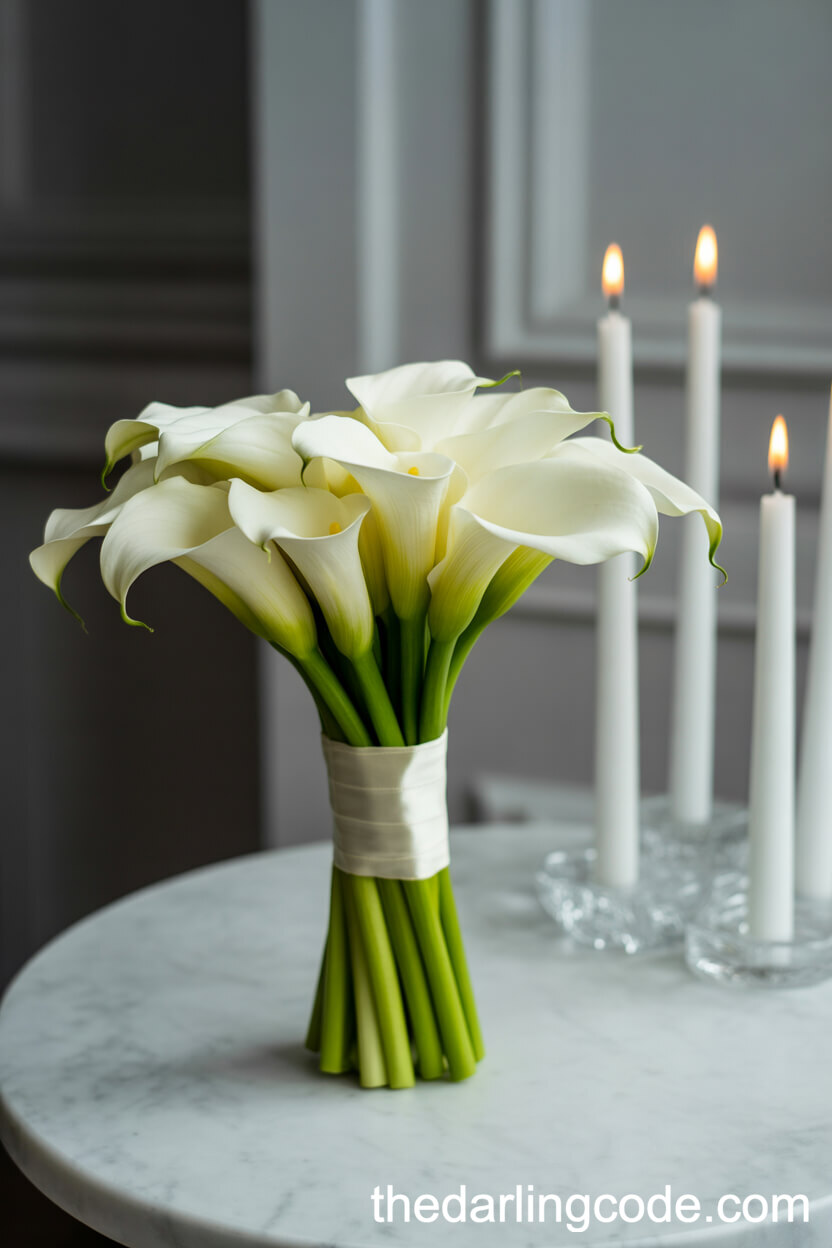 Modern Sophistication: White Calla Lilies on Marble