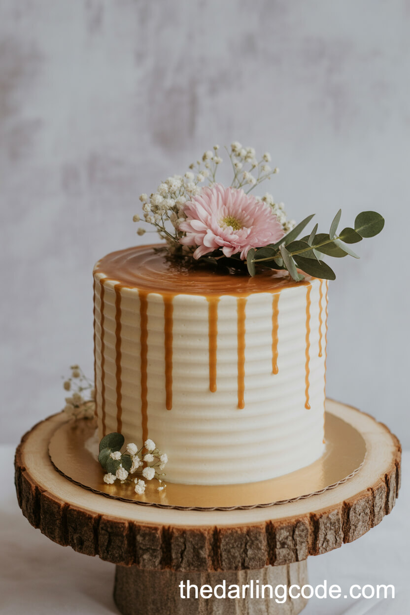 Caramel Drip Buttercream Cake with Fresh Florals