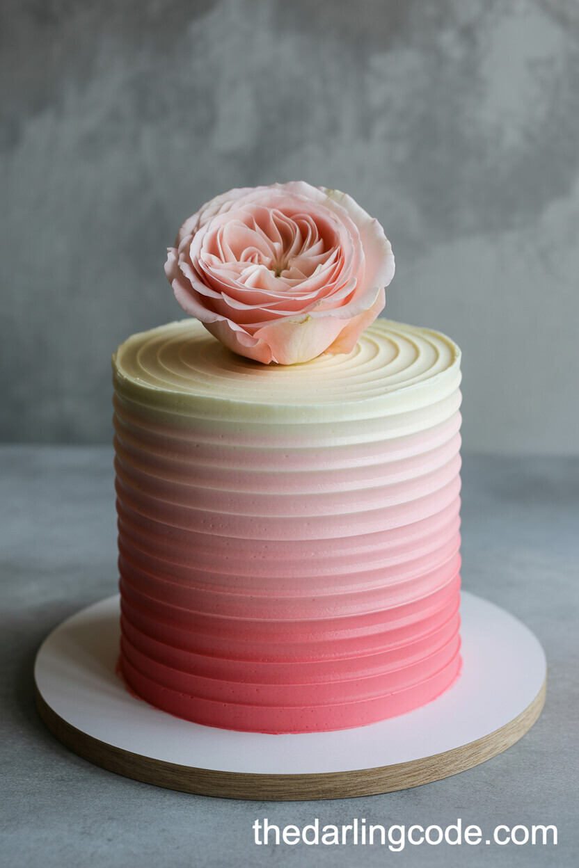 Blush Pink Ombre Cake with Fresh Rose Topper