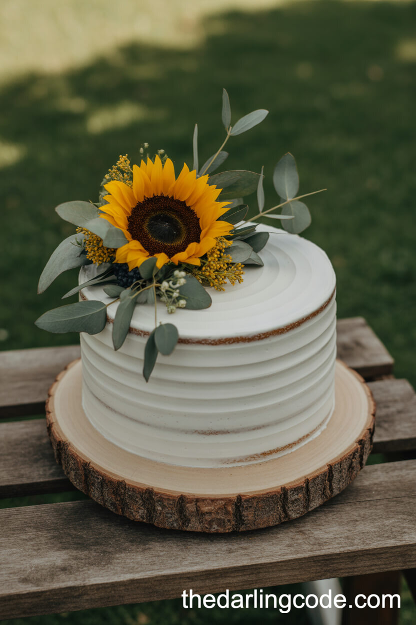 Rustic Sunflower and Greenery One-Tier Cake