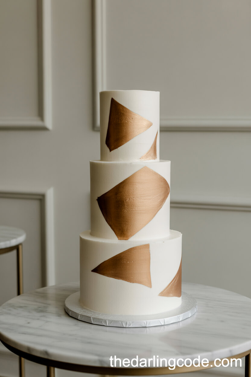 Modern Three-Tier Cake with Geometric Gold Accents