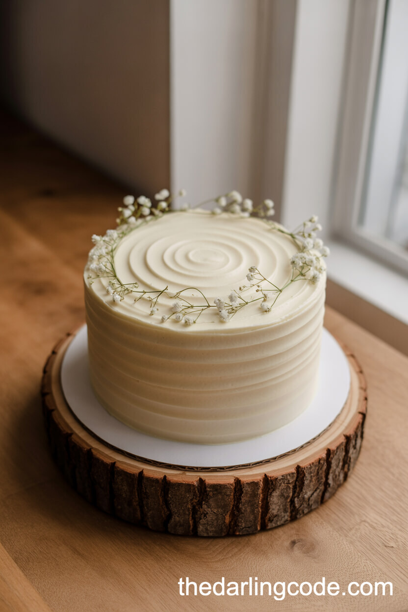 Minimal One-Tier Buttercream Cake with White Flower Ring