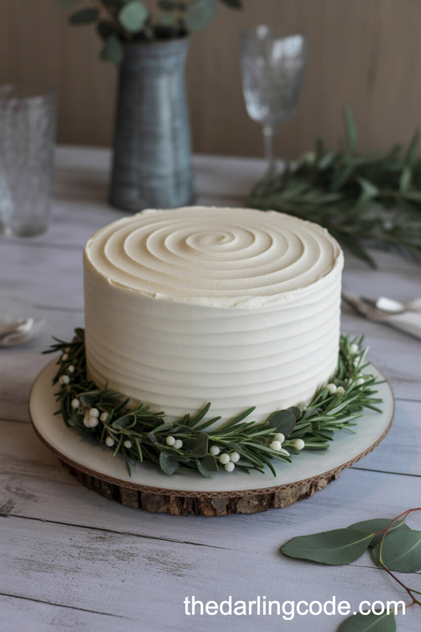 Herb-Garlanded Simple One-Tier Wedding Cake