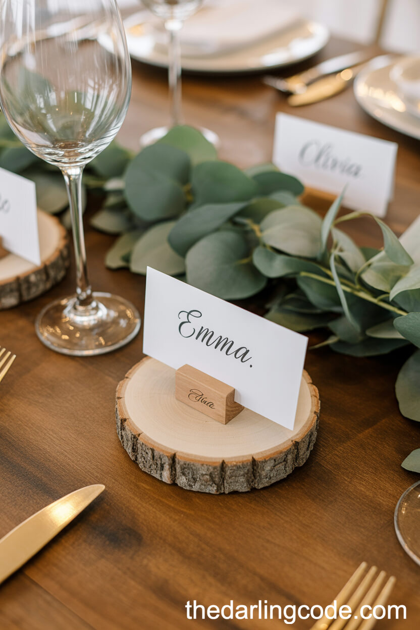 Personalized Wood Slice Place Cards With Calligraphy