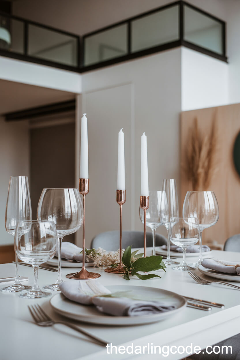 Modern Loft Table With Rose Gold Candlesticks