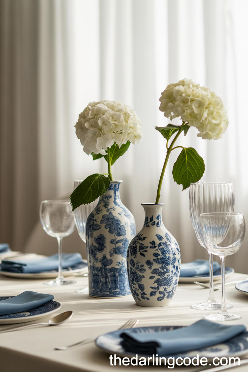 Classic Blue and White Porcelain With Hydrangeas