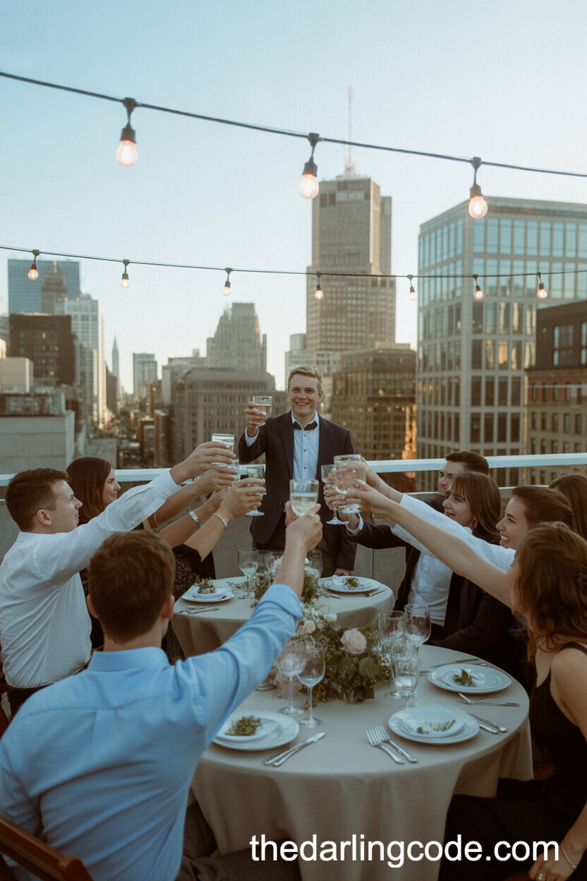 Urban Rooftop Reception With Skyline Views