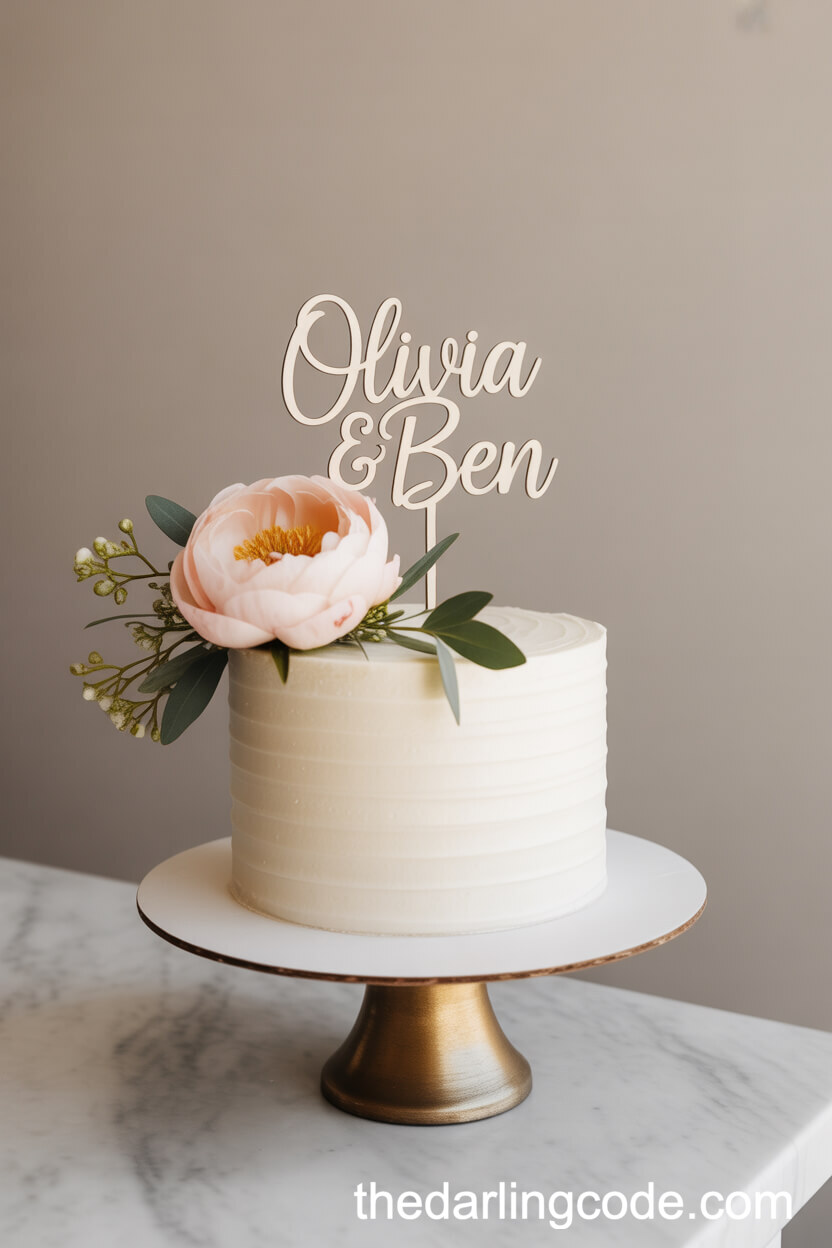 Simple Wedding Cake With a Personalized Topper