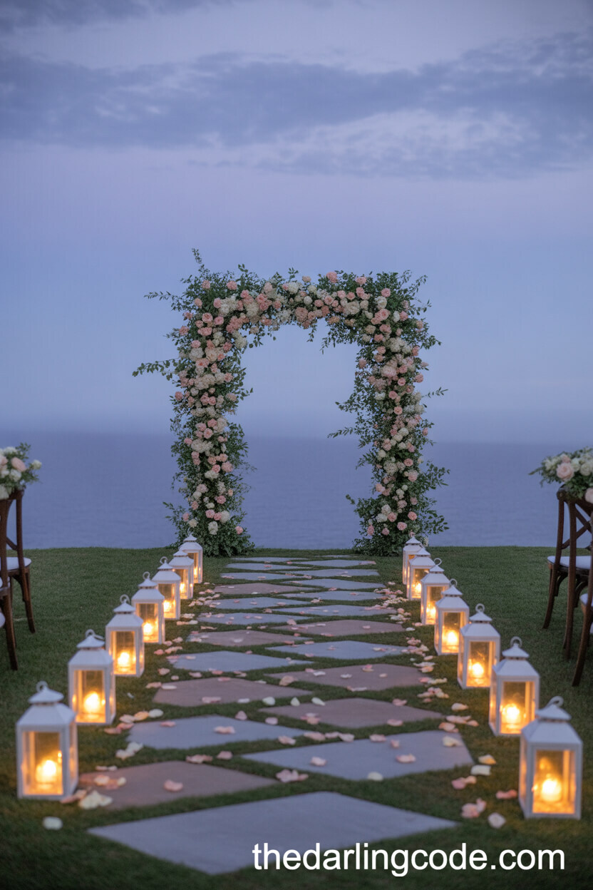 Romantic Twilight Wedding Path With Lanterns