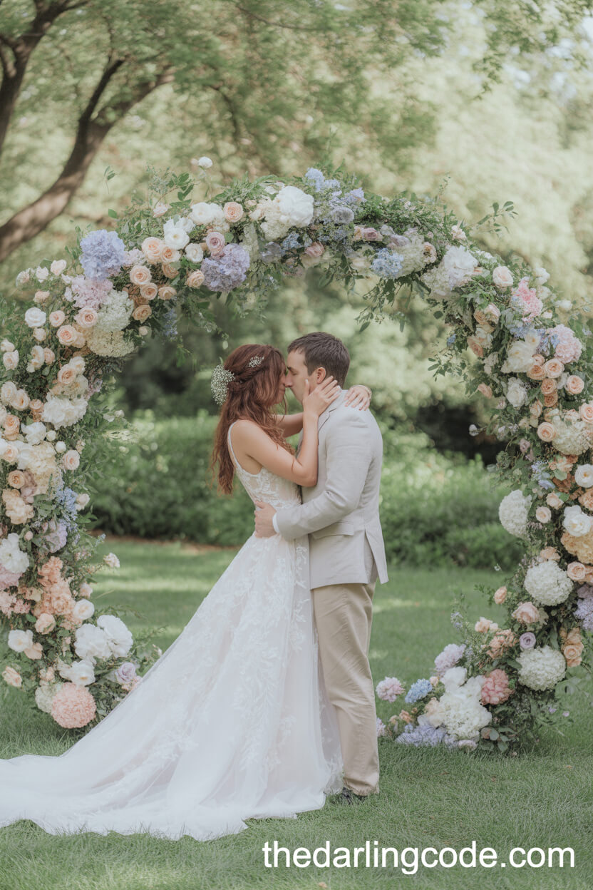 Dreamy Circular Arch Overflowing with Pastel Blooms