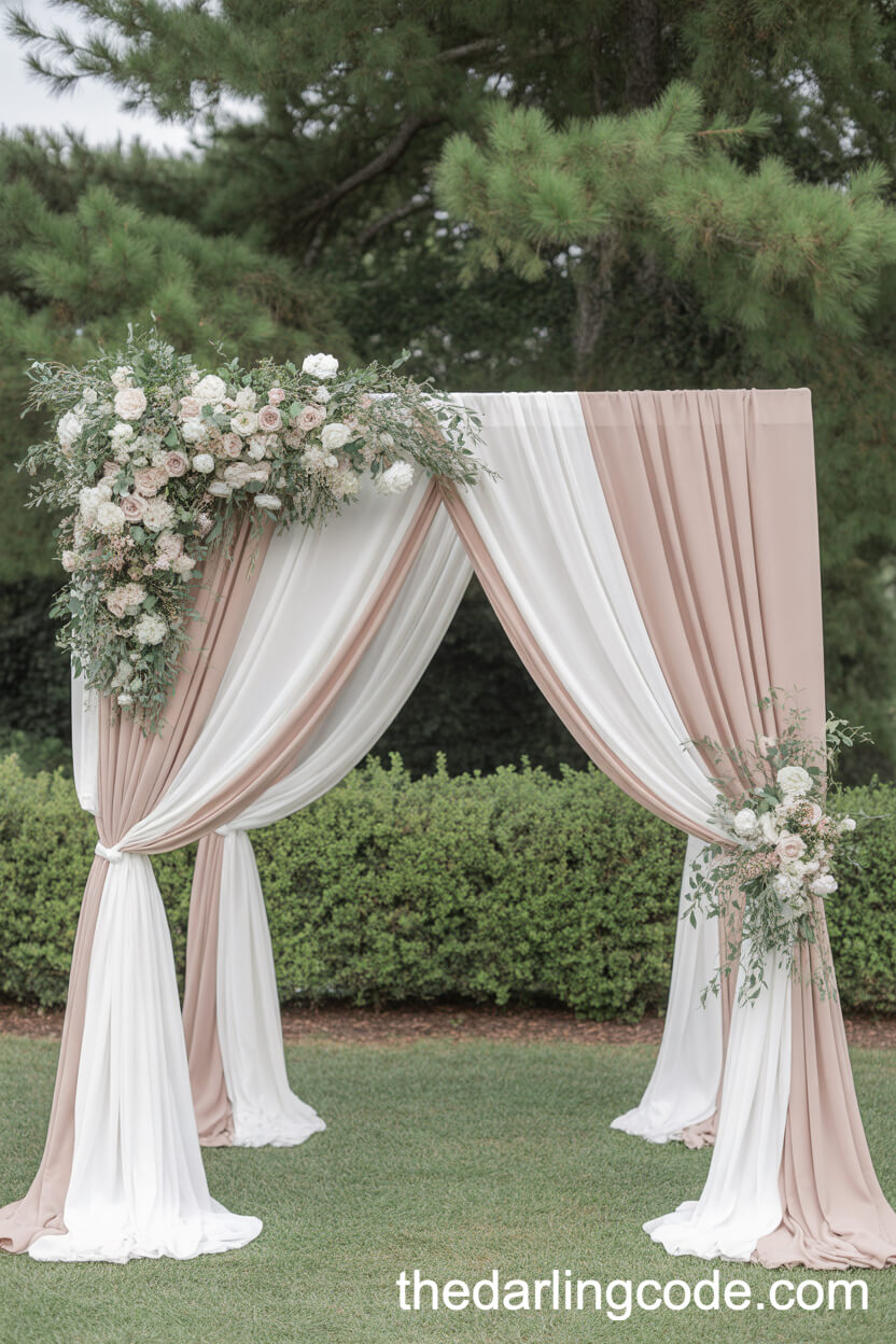 Graceful Draped Wedding Arch with Fresh Florals