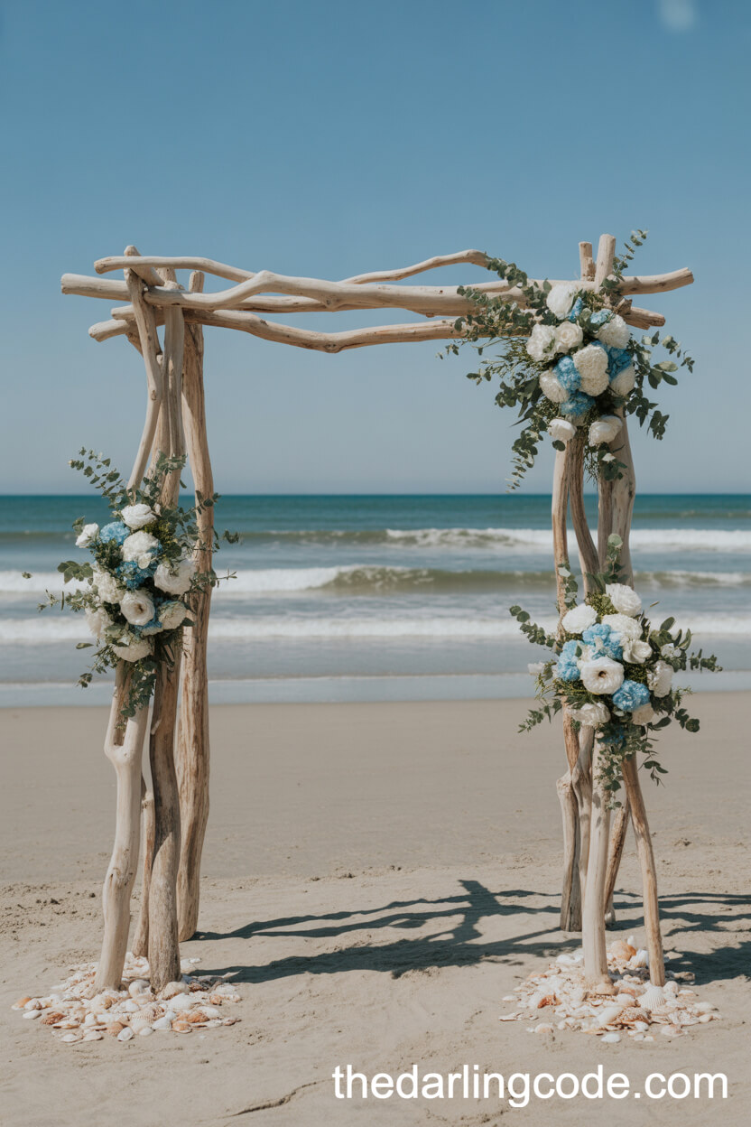 Rustic Driftwood Beach Arch with Seashell Accents