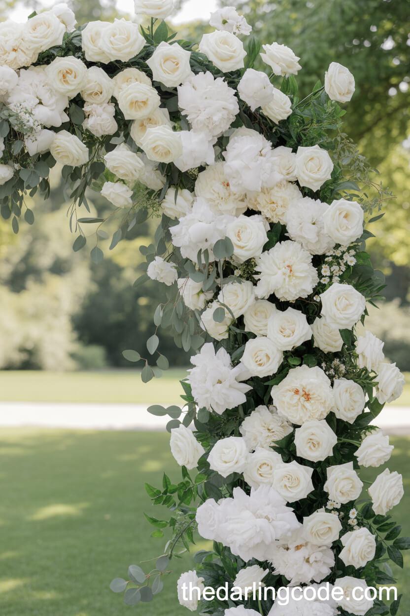 Lush White Rose and Peony Garden Arch