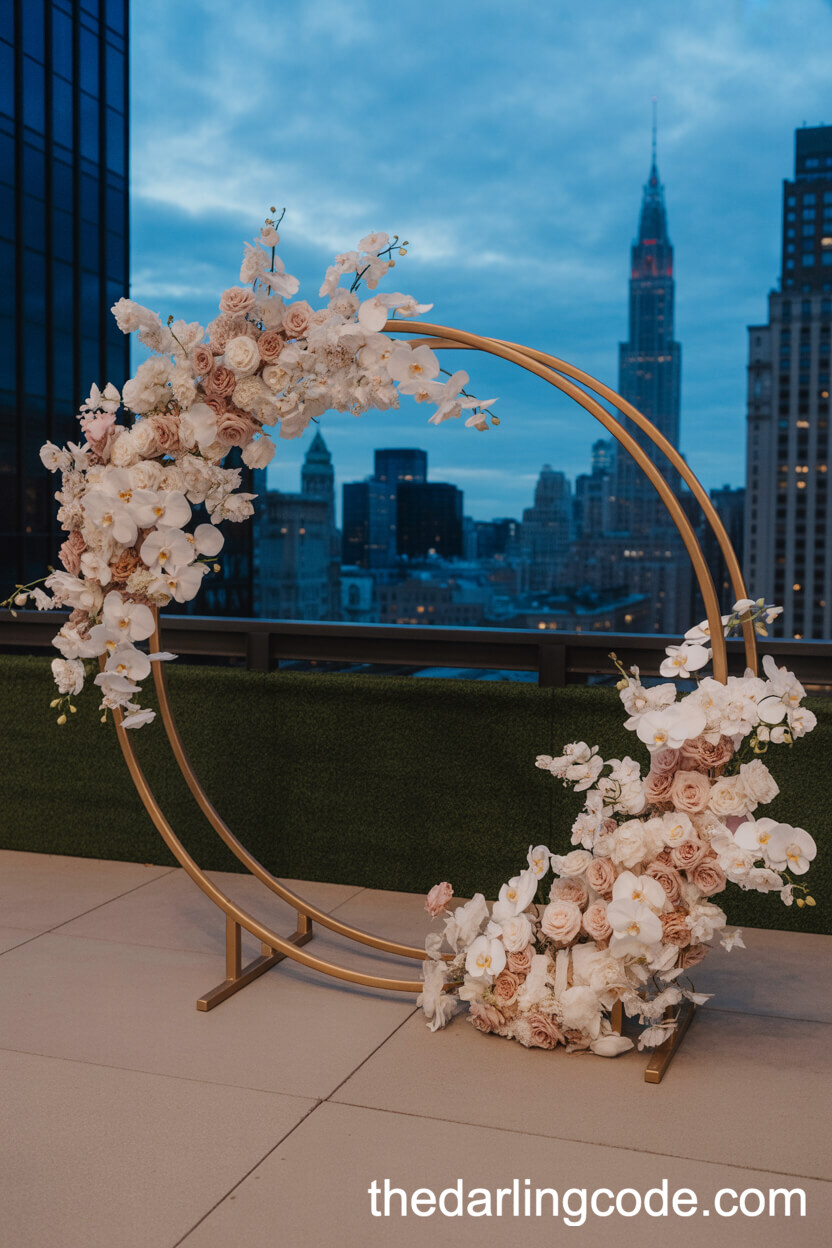 Glamorous Gold Metal Arch with Cascading Orchids
