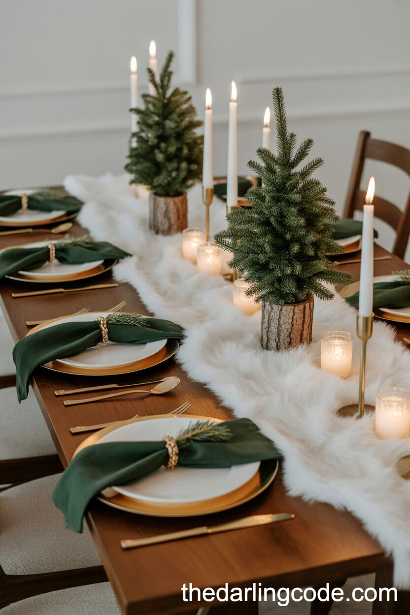 Luxurious White Fur and Gold Winter Tablescape