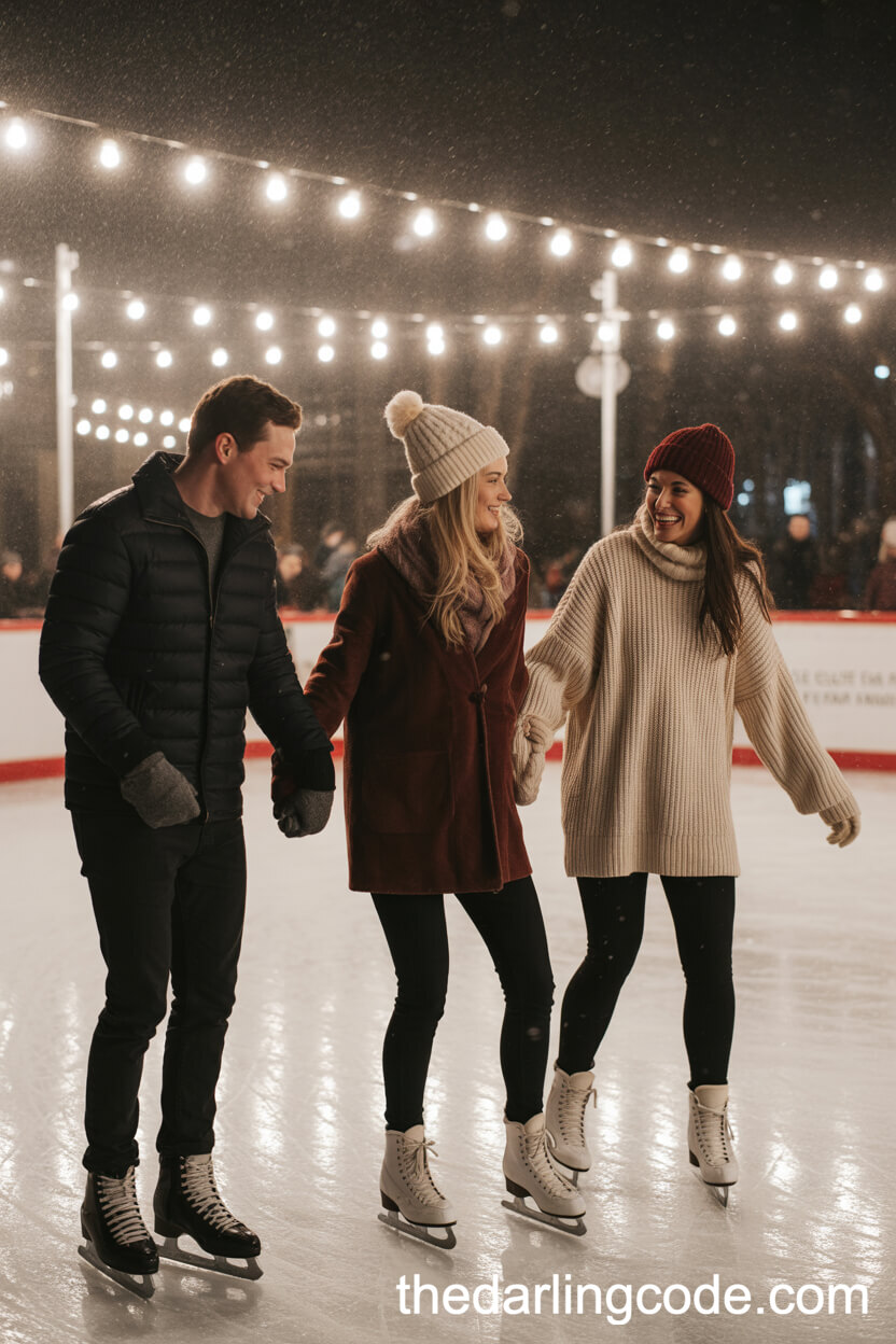 Skating Party on a Snowy Outdoor Ice Rink
