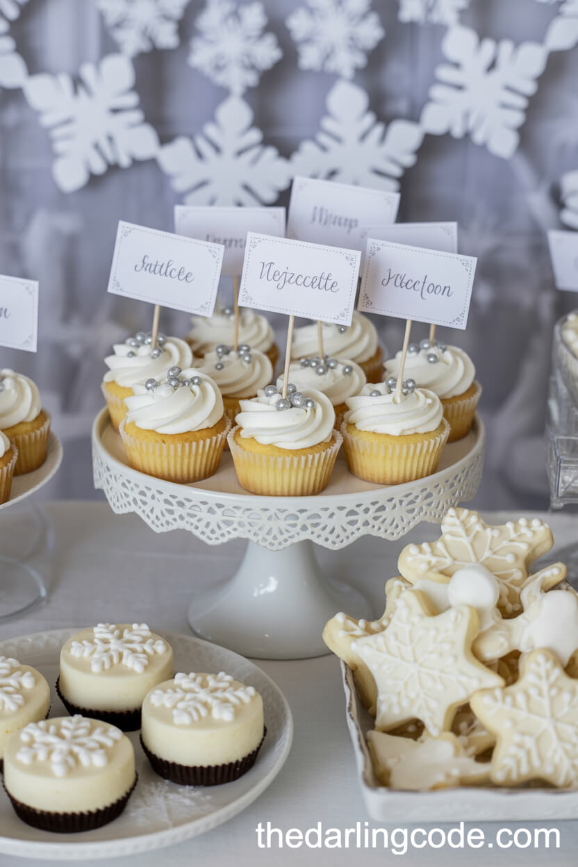 Snowflake-Themed Dessert Table Display