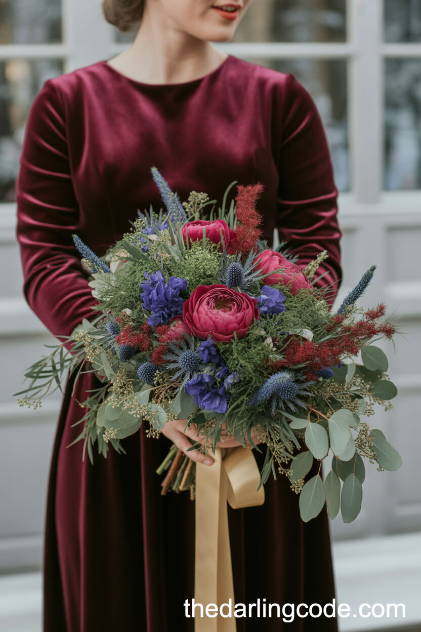 Bold Jewel-Toned Winter Bouquet with Gold Accents