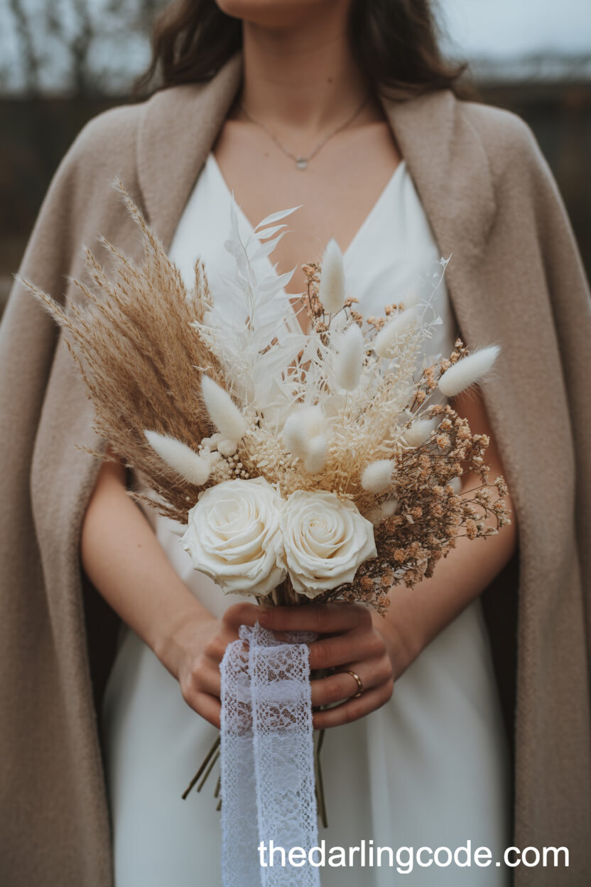 Bohemian Pampas Grass and Preserved Rose Winter Bouquet