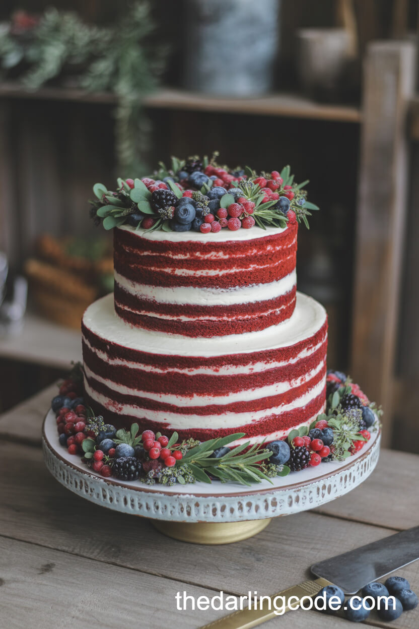 Semi-Naked Red Velvet Cake with Winter Berries