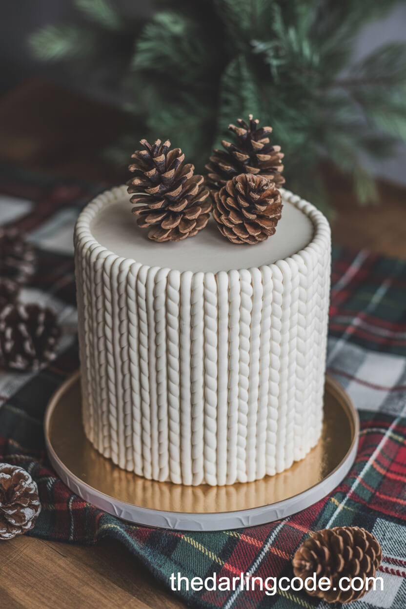 Knitted Sweater-Patterned Cake with Sugar Pine Cones
